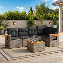 Grey 6 Piece Garden Sofa Set for Outdoors