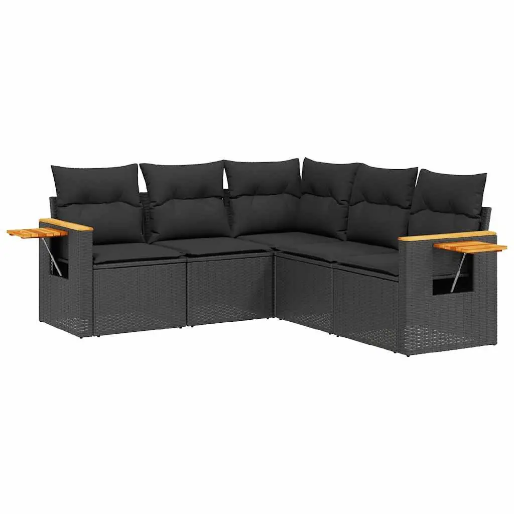 Garden Sofa Set 5 Piece Outdoor Furniture Poly Rattan Black Patio Sectional