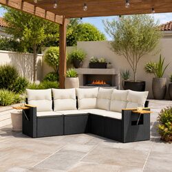 Garden Sofa Set 5 Piece Outdoor Furniture Black Poly Rattan Patio Lounge With