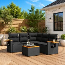 6 Piece Black Rattan Sofa Set for Outdoor Relaxation
