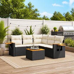 Garden Sofa Set 6 Piece Outdoor Furniture Patio Black Poly Rattan with Storage