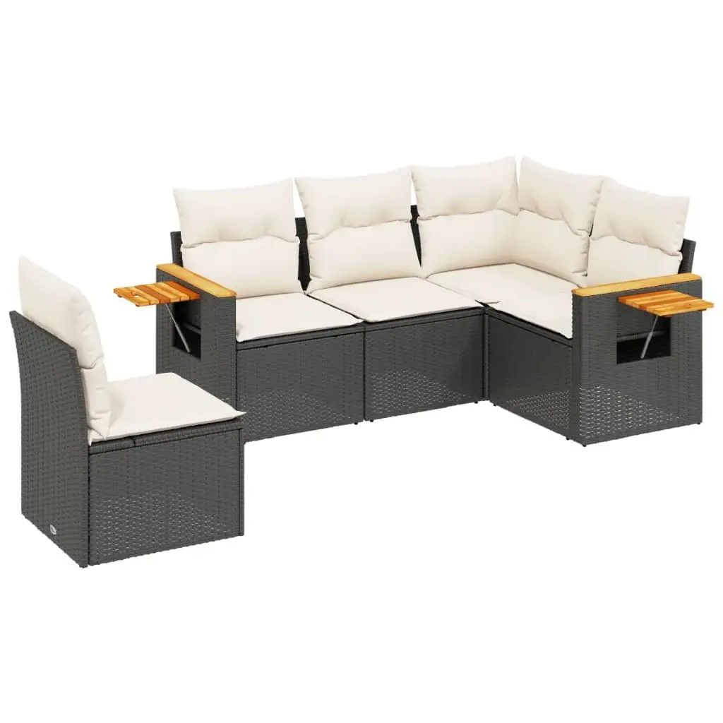 Garden Sofa Set 5 Piece Outdoor Furniture Patio Lounge Black Poly Rattan with