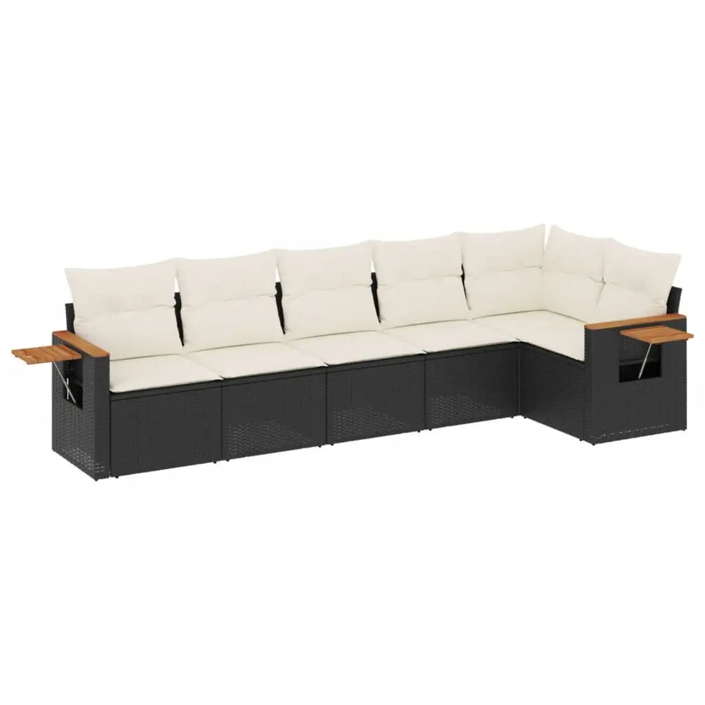 Garden Sofa Set Black 6 Piece Modular Outdoor Furniture with Storage and Removable Cushion Covers