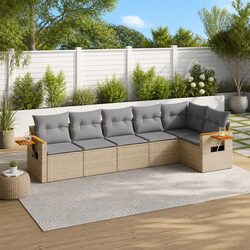 Garden Sofa Set 6 Piece Outdoor Furniture Beige Poly Rattan Modular Patio