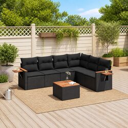 7 Piece Garden Sofa Set Outdoor Furniture Black Poly Rattan Patio Sectional