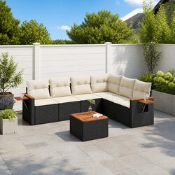 Garden Sofa Set 7 Piece Outdoor Furniture Black Poly Rattan Modular Patio Lounge