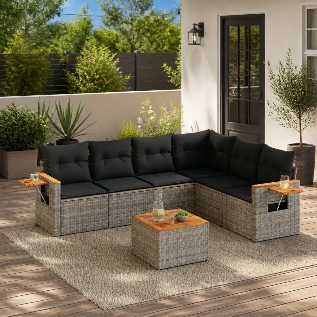 Garden Sofa Set Grey 7 Piece Outdoor Furniture Modular with Storage