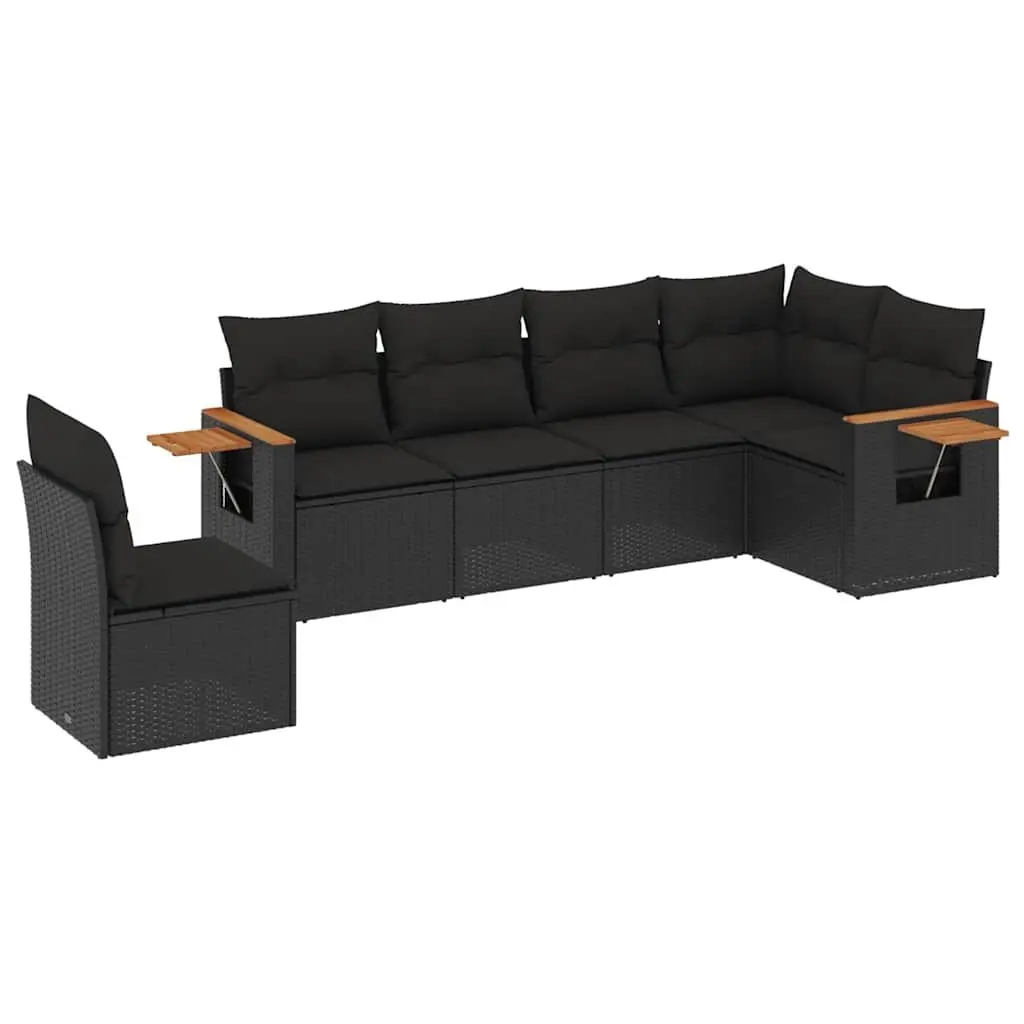 Garden Sofa Set Black 6 Piece Modular Outdoor Furniture with Storage Cushions
