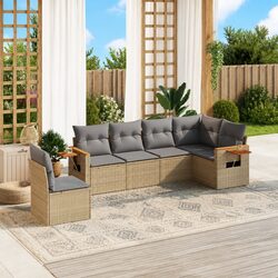 Garden Sofa Set 6 Piece Outdoor Furniture Beige Poly Rattan Modular Patio Lounge
