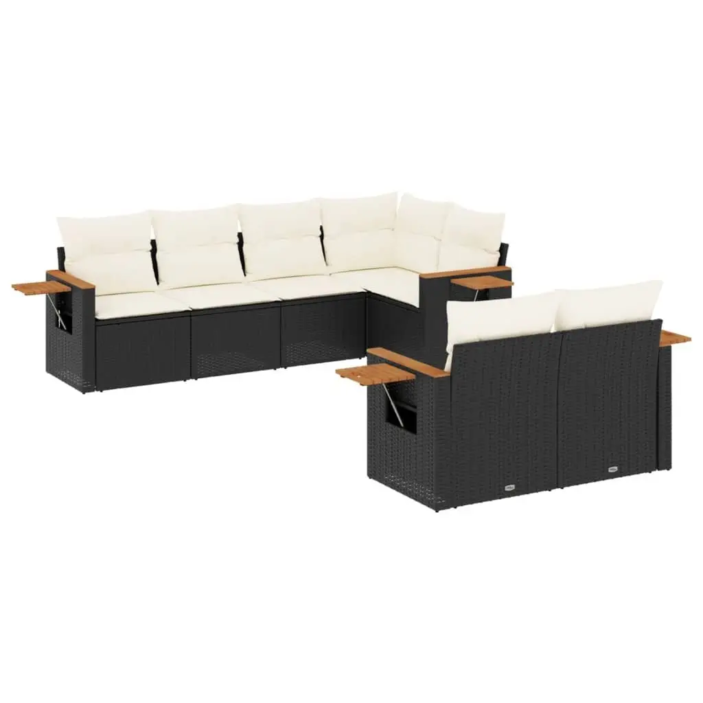 Garden Sofa Set Black 7 Piece Outdoor Furniture Poly Rattan with Storage