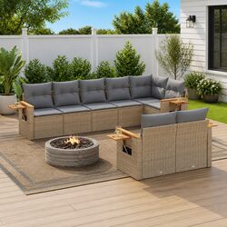 Garden Sofa Set 8 Piece Outdoor Furniture Beige Poly Rattan Patio Sectional