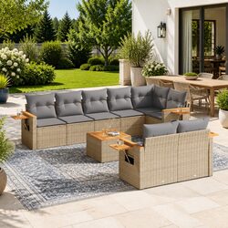 Garden Sofa Set 9 Piece Outdoor Furniture Beige Poly Rattan Modular Patio