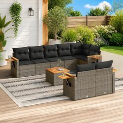 Garden Sofa Set 9 Piece Outdoor Furniture Patio Lounge Grey Poly Rattan Modular