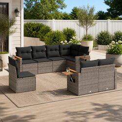 Garden Sofa Set 8 Piece Outdoor Furniture Grey Poly Rattan Patio Sectional