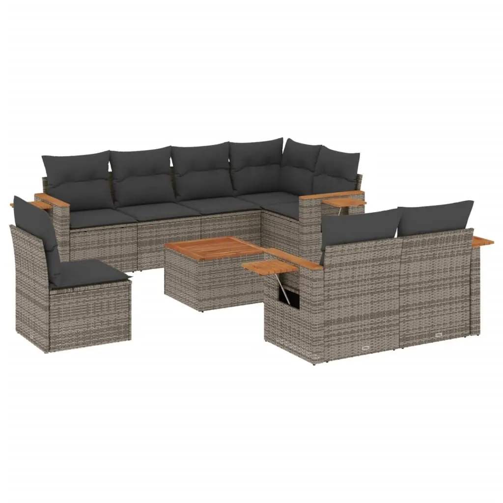 Garden Sofa Set 9 Piece Outdoor Furniture Grey Poly Rattan Patio Seating with