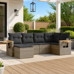 Garden Sofa Set 6 Piece Outdoor Furniture Grey Poly Rattan Patio Lounge with