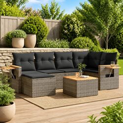 Compact 7 Piece Garden Sofa Set in Grey Rattan