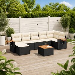 Garden Sofa Set 8 Piece Outdoor Furniture Black Poly Rattan Patio Sectional
