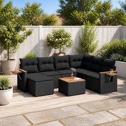 Garden Sofa Set 8 Piece Outdoor Patio Furniture Black PE Rattan Modular Design