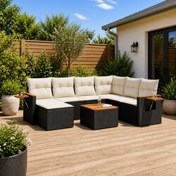 Garden Sofa Set 8 Piece Outdoor Furniture Modular Black Poly Rattan Patio