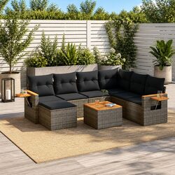 Garden Sofa Set 8 Piece Outdoor Furniture Grey Poly Rattan Modular Patio Seating