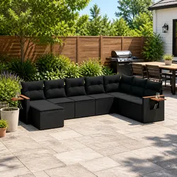 Compact 8-Piece Black Outdoor Sofa Set for Your Patio
