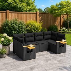 Garden Sofa Set 6 Piece Outdoor Furniture Patio Seating Black Poly Rattan