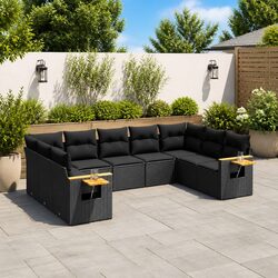 Garden Sofa Set 9 Piece Outdoor Furniture Black Poly Rattan Patio Lounge Modular