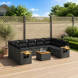 Garden Sofa Set 10 Piece Outdoor Furniture Black Poly Rattan Modular Patio