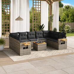 Garden Sofa Set 10 Piece Outdoor Furniture Grey Poly Rattan Modular Patio