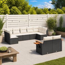 Garden Sofa Set 9 Piece Outdoor Furniture Lounge Black Poly Rattan with Storage