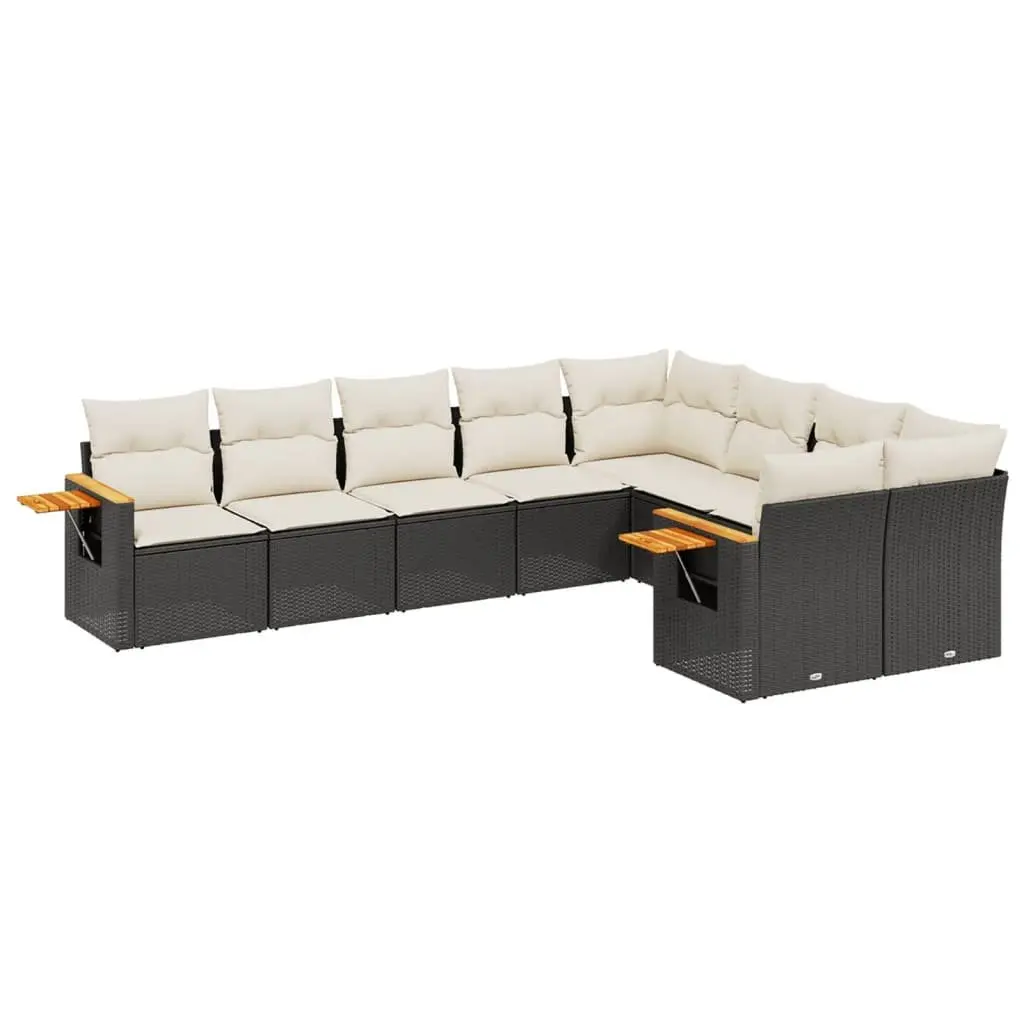 9 Piece Garden Sofa Set Outdoor Patio Furniture Black PE Rattan with Cushions