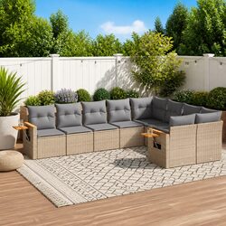Garden Sofa Set 9 Piece Outdoor Furniture Beige Poly Rattan Patio Lounge with