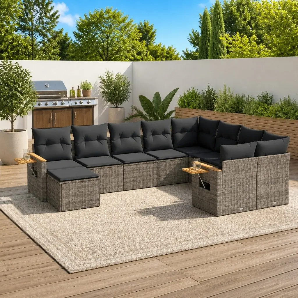 Garden Sofa Set 10 Piece Outdoor Furniture Grey Poly Rattan Modular Patio Lounge