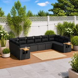10 Piece Black Poly Rattan Sofa Set for Outdoors