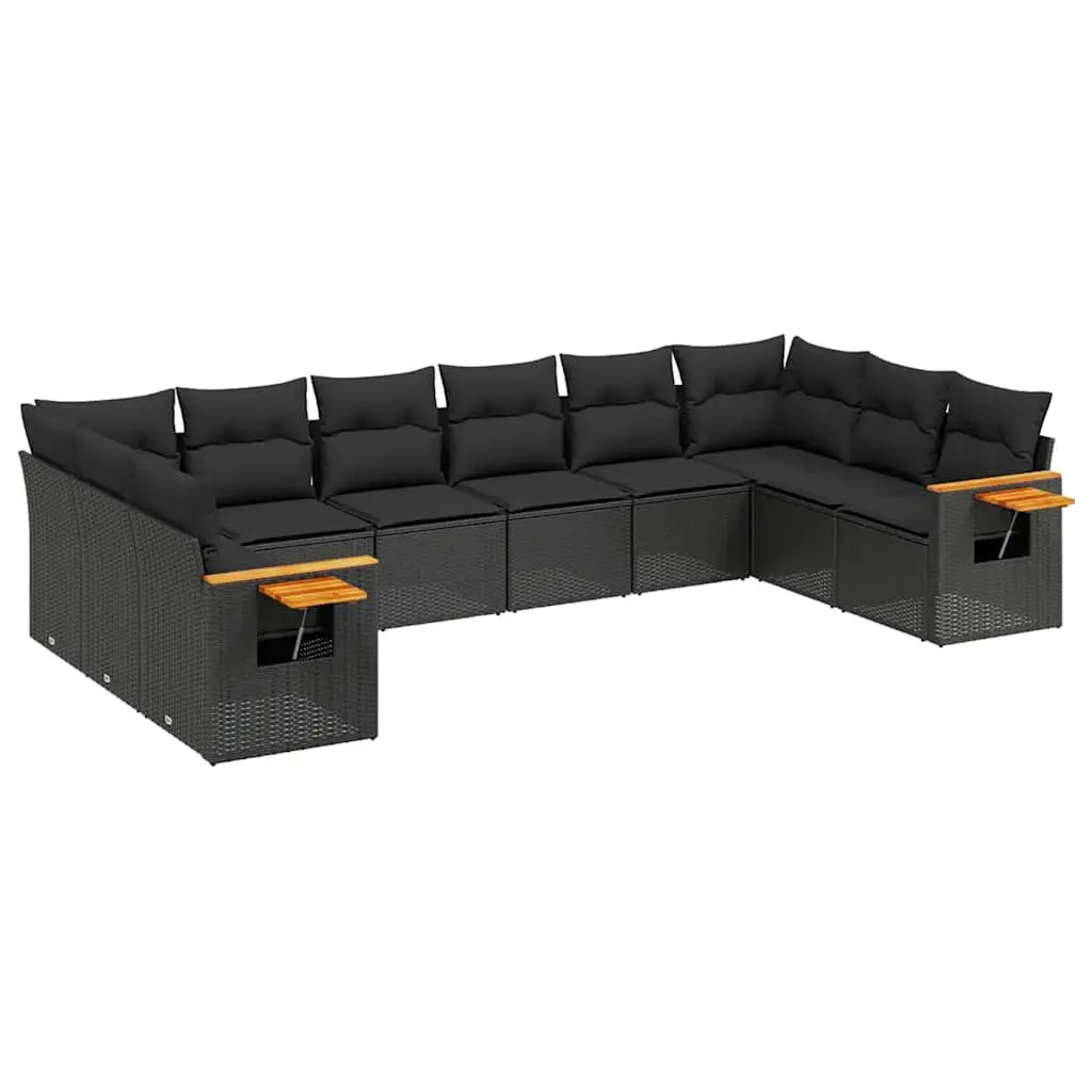 Garden Sofa Set Black 10 Piece Modular Outdoor Furniture with Storage and Removable Cushion Covers