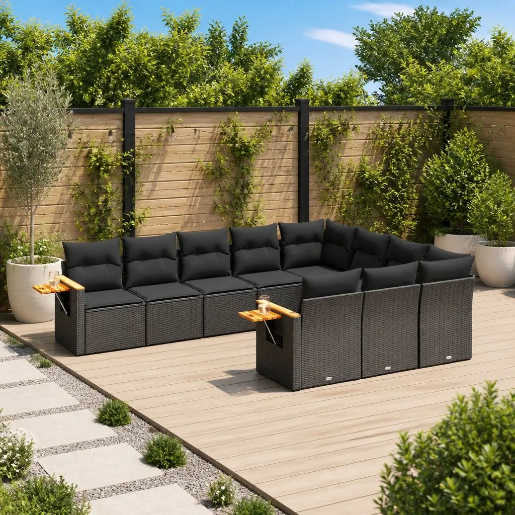 Garden Sofa Set 10 Piece Outdoor Patio Furniture Black Poly Rattan Modular