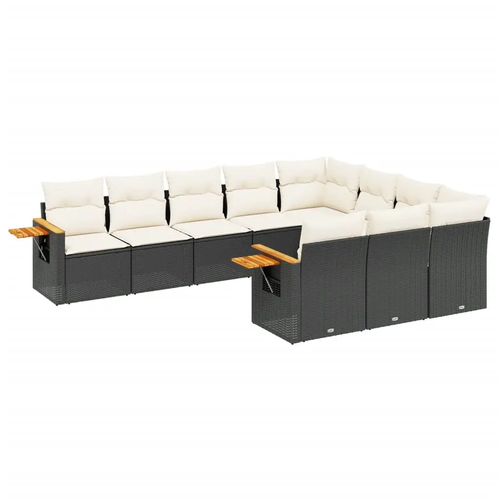 Garden Sofa Set 10 Piece Outdoor Furniture Black Poly Rattan with Cushions