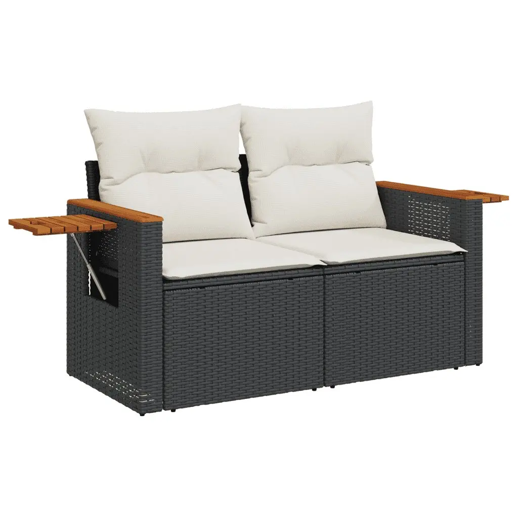 Garden Sofa Set 10 Piece Outdoor Furniture Black Poly Rattan with Cushions