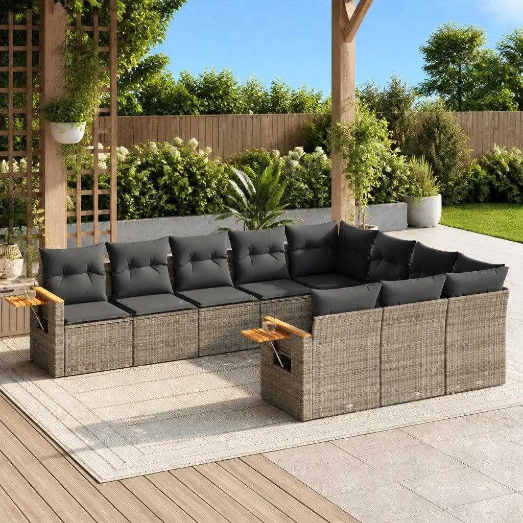 Garden Sofa Set 10 Piece Grey Poly Rattan Outdoor Furniture Patio Lounge Modular