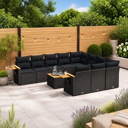Garden Sofa Set 11 Piece Outdoor Patio Furniture Black Poly Rattan Modular