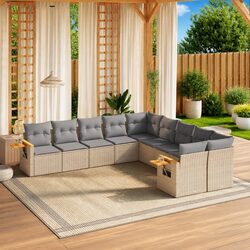 Garden Sofa Set 10 Piece Outdoor Furniture Beige Poly Rattan Patio Lounge with