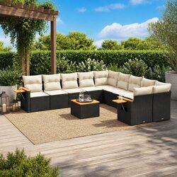Garden Sofa Set 11 Piece Outdoor Furniture Black Poly Rattan Modular Patio
