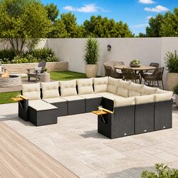 Concise 11-Piece Black Outdoor Sofa Set with Storage