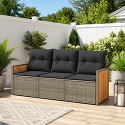 3 Piece Grey Rattan Sofa Set with Storage