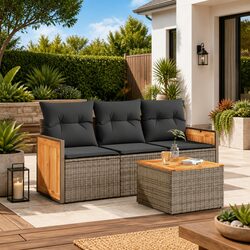 4 Piece Garden Sofa Set with Cushions in Grey