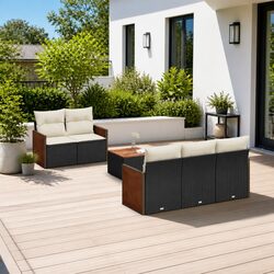 Compact and Stylish Black Rattan 6-Piece Sofa Set