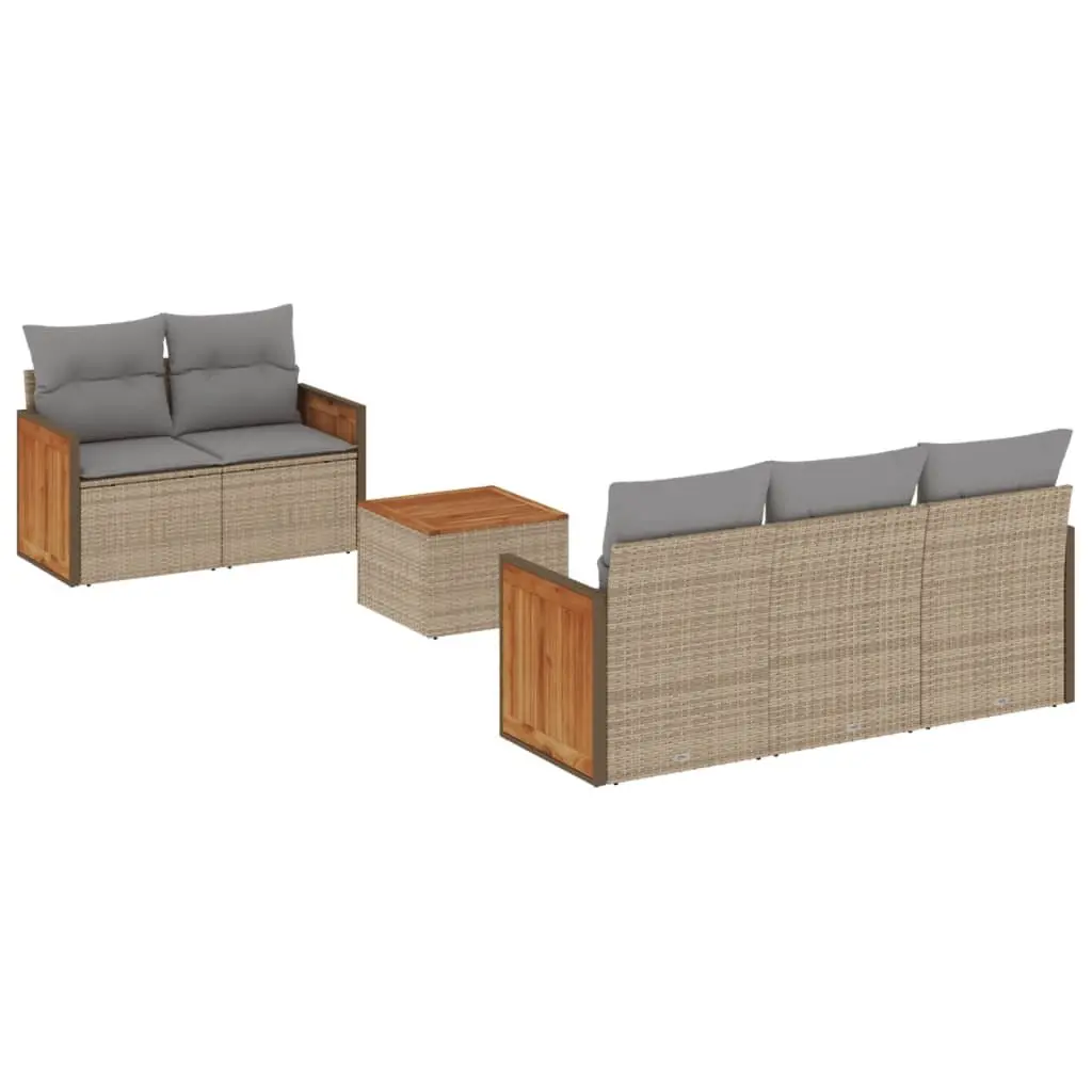 Garden Sofa Set 6 Piece Outdoor Furniture Beige Poly Rattan Patio Seating with