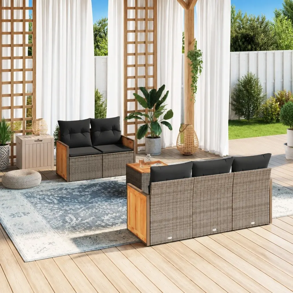Garden Sofa Set 6 Piece Outdoor Furniture Grey Poly Rattan Modular Patio Seating