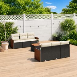 Garden Sofa Set 7 Piece Outdoor Patio Furniture Black Poly Rattan with Storage